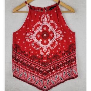 Western M Halter Top Back Neck Tie Red Paisley Bandana Handkerchief Cowgirl Boho